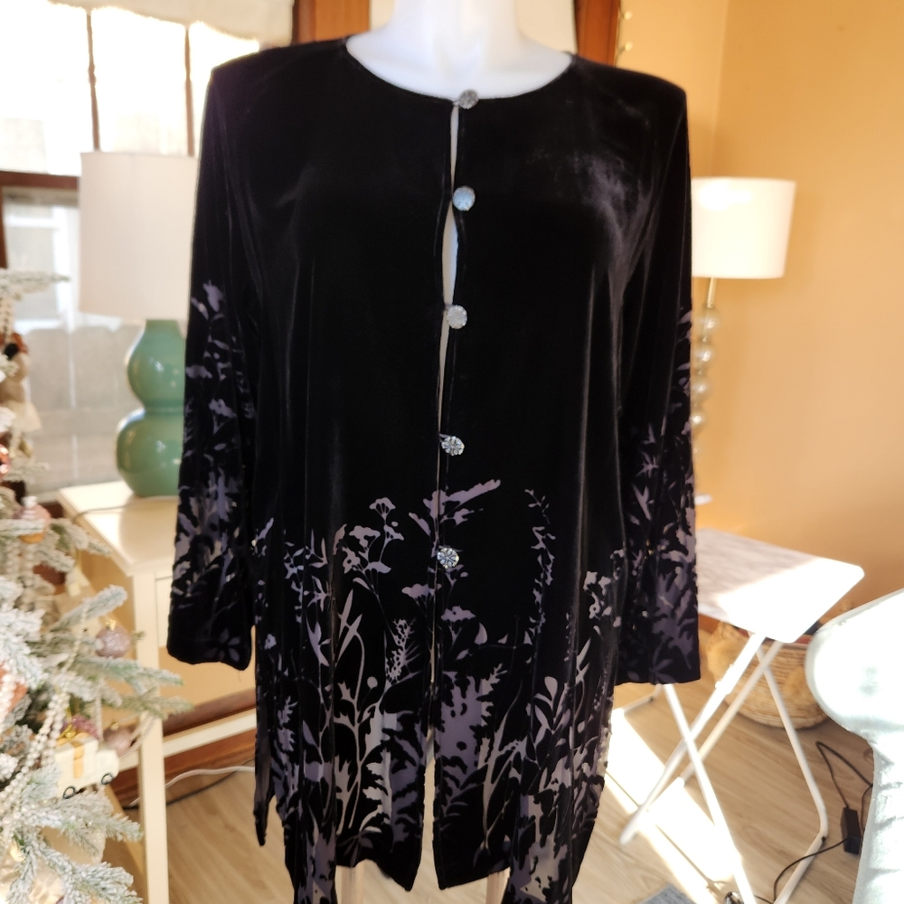 David Dart Vintage Black Burnout Velveteen Tunic - Size L/XL